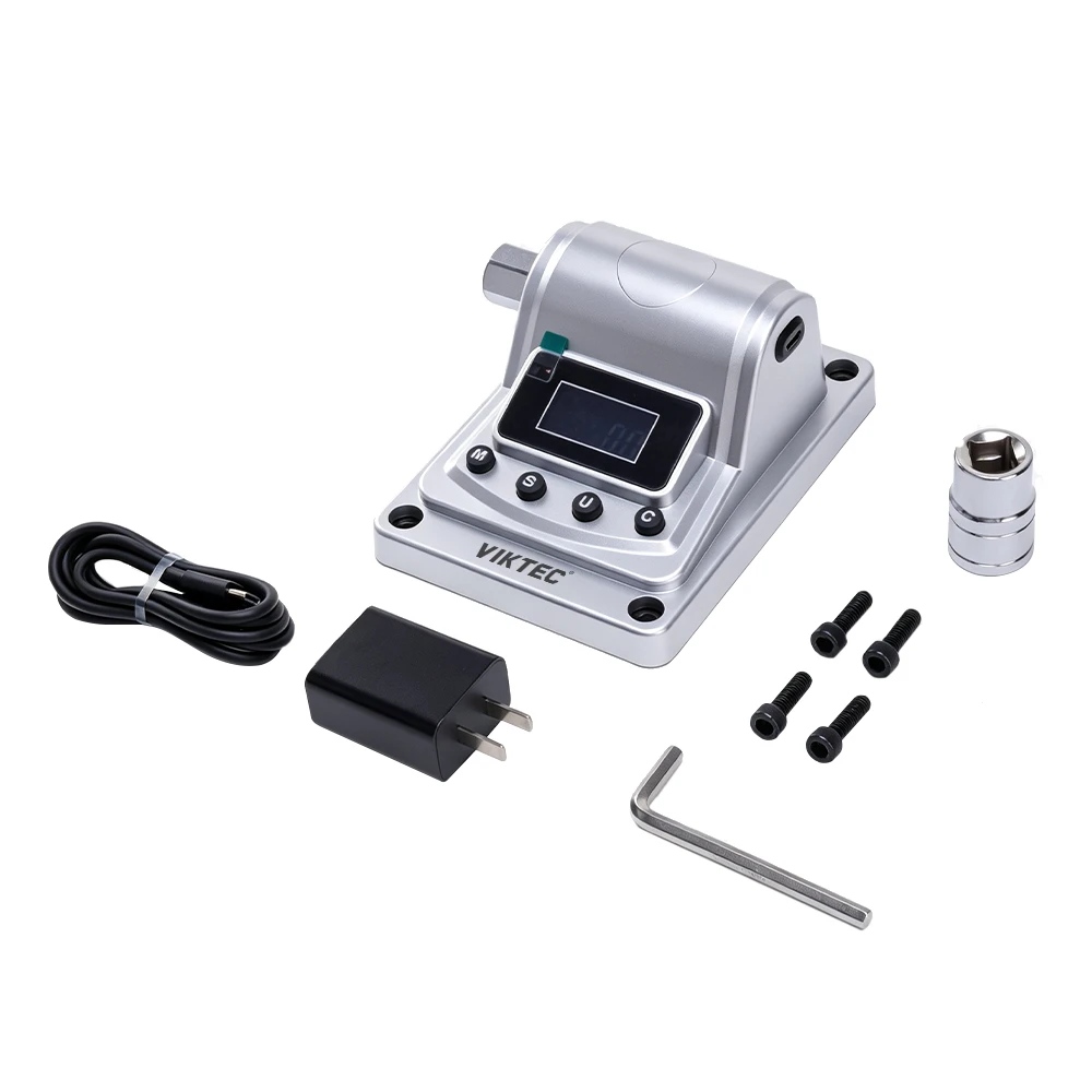 Probador digital de par de 4–400 N·m con precisión de ±1% 2 Probador digital de par y herramienta de calibración VIKTEC con pantalla LCD, adaptador de vaso, fuente de alimentación y herrajes de montaje para probar llaves dinamométricas