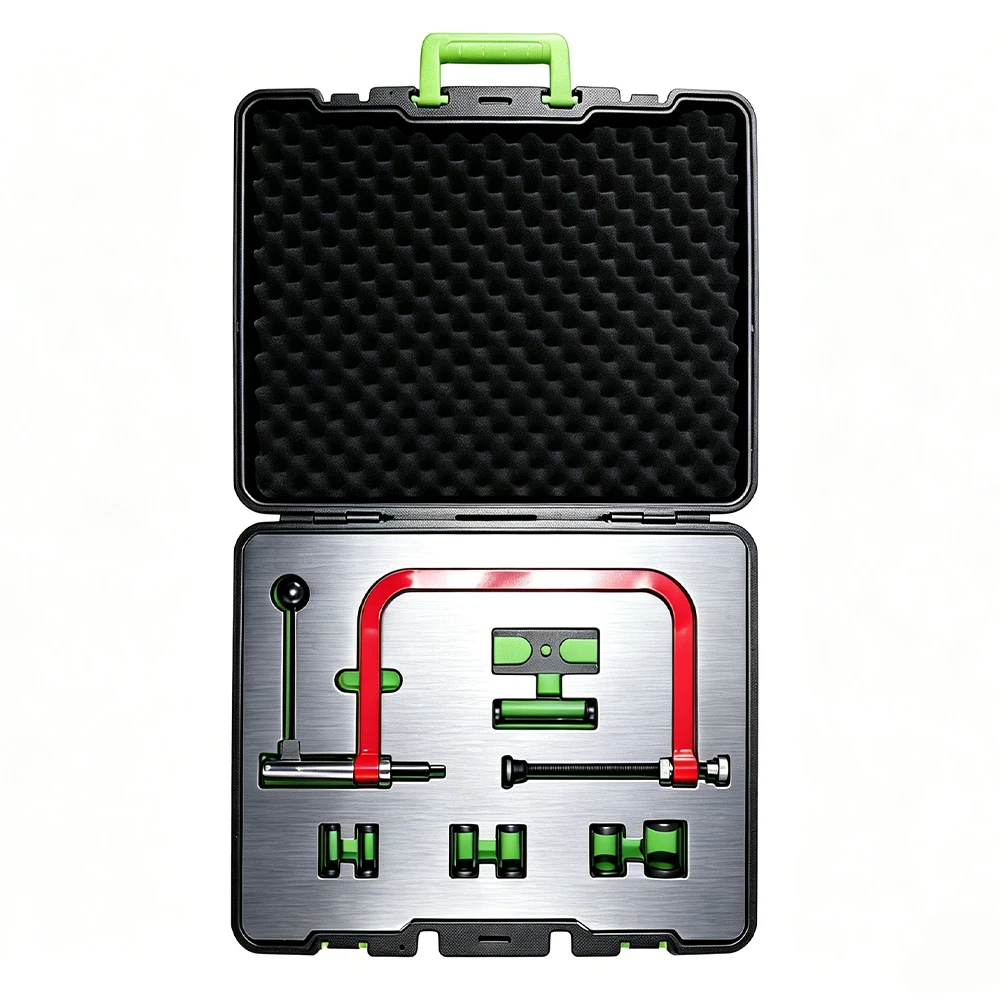 Juego de herramientas compresoras de resortes de válvula de liberación rápida de 9 piezas 6 Kit compresor de resortes de válvula de motor VIKTEC con herramienta de presión de marco en C y múltiples adaptadores para resortes de válvula, organizado en un estuche de transporte protector
