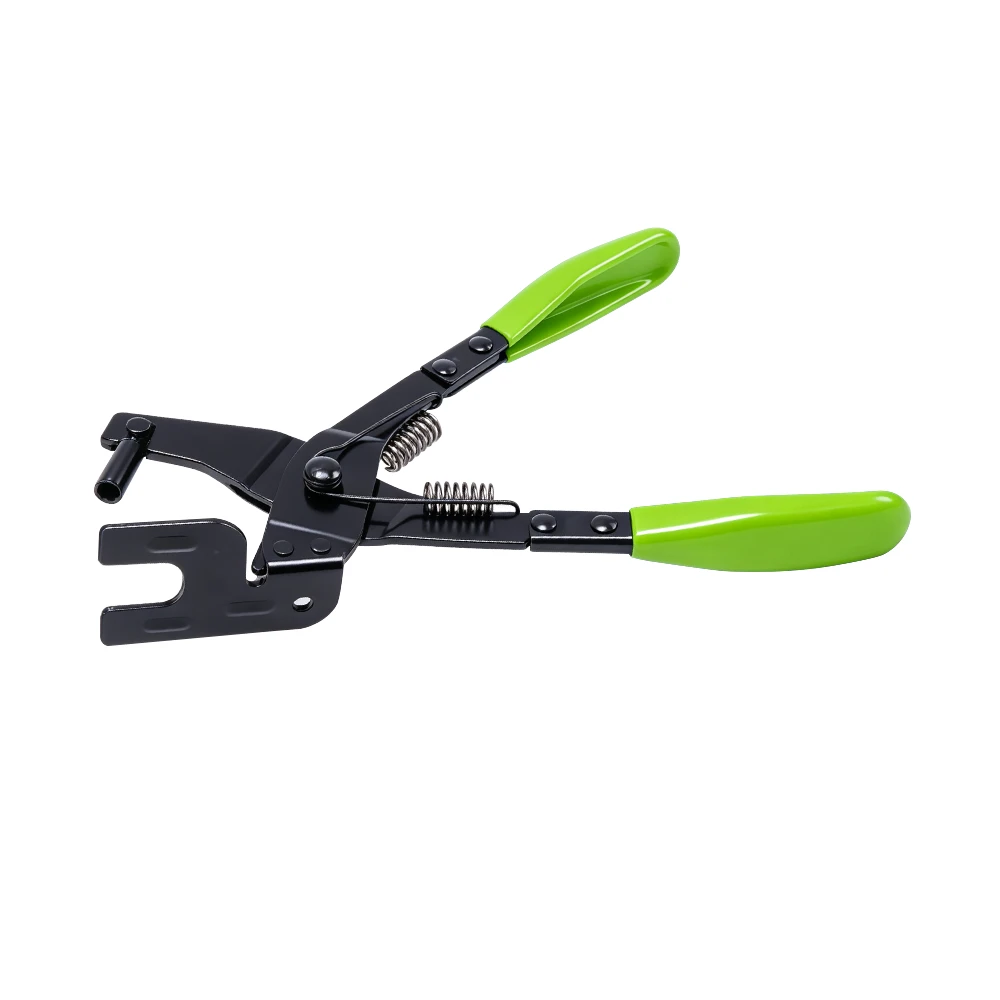 Heavy-Duty Exhaust Hanger Removal Pliers 25° Offset 5 Alicate de remoção de suportes de escapamento VIKTEC VT17708 projetado para remover coxins de borracha e separar suportes de escapamento durante o reparo do sistema de exaustão de veículos.