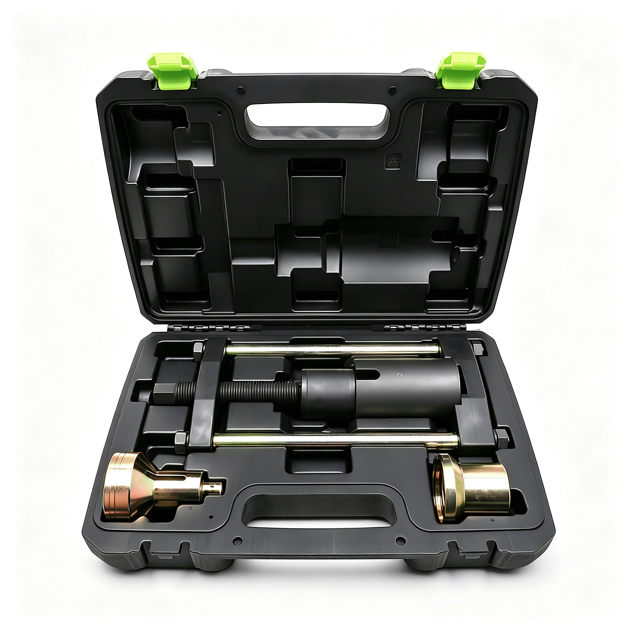 VIKTEC heavy duty wheel hub and bearing removal installation tool set with threaded spindle support frame and adapters for automotive repair
