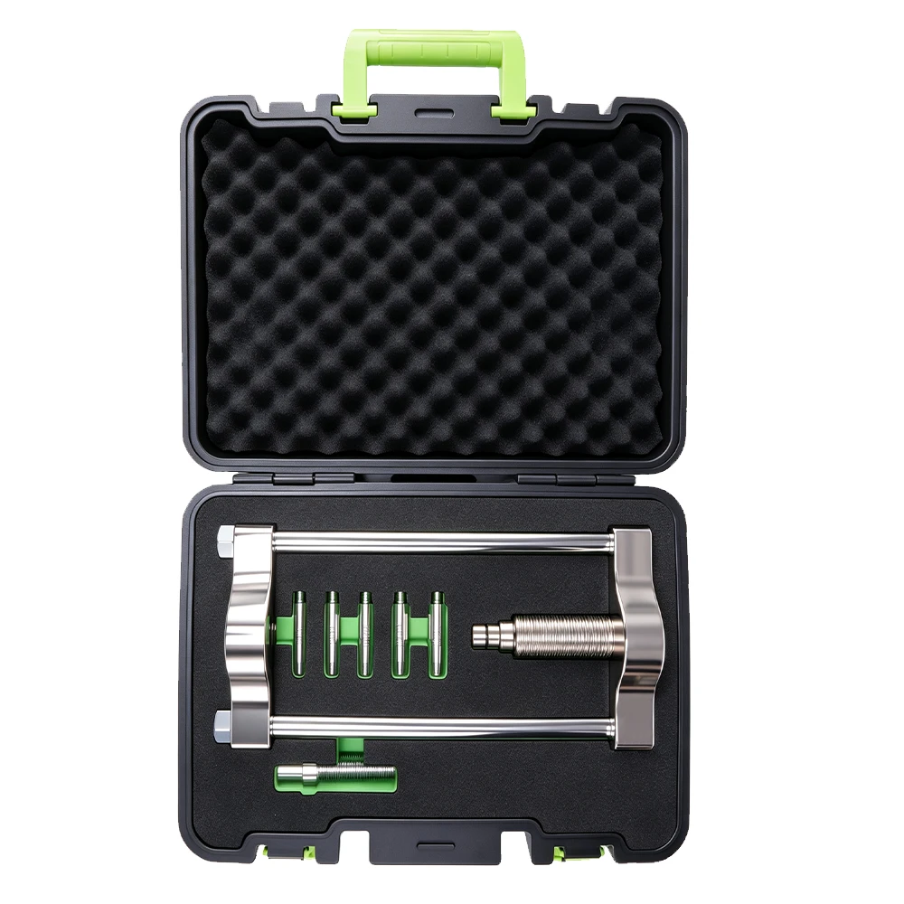 Hydraulic Bush Removal and Installation Gantry Frame TR30×6 6 VIKTEC VT20674 heavy duty wheel hub and drive shaft puller tool set with mechanical press frame and adapters for automotive hub removal service.