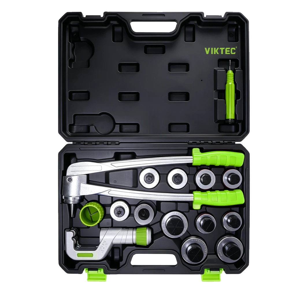 15PC Tube Expander Tool Kit 3/8" to 1-5/8" 3 VIKTEC hydraulic tube flaring tool kit with multiple dies for forming and repairing automotive brake and metal tubing