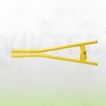 Long-handle yellow truck brake spring tool for installation and removal on a light textured background