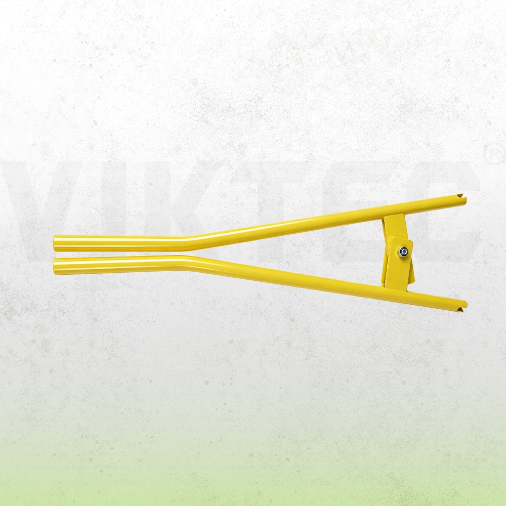 Long-handle yellow truck brake spring tool for installation and removal on a light textured background