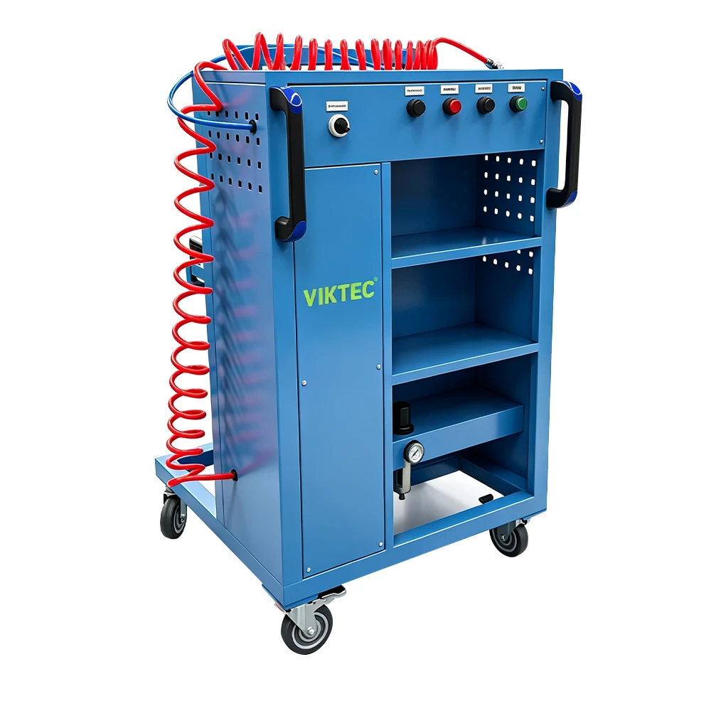 Carrinho móvel pneumático para ferramentas de oficina VIKTEC com armazenamento para mangueira de ar espiral, prateleiras, regulador de pressão e rodas giratórias para serviços em garagens