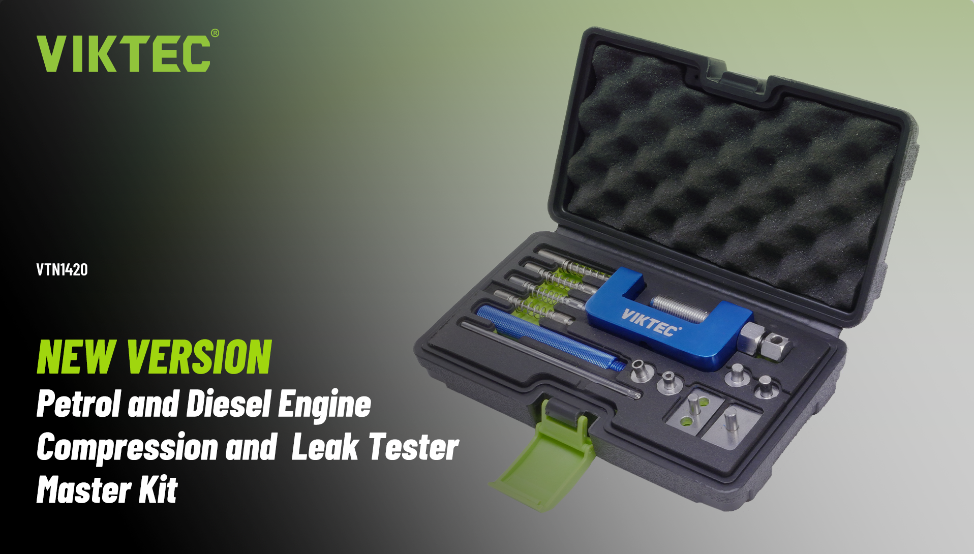 VIKTEC petrol and diesel engine compression and leak tester master kit with adapters and storage case