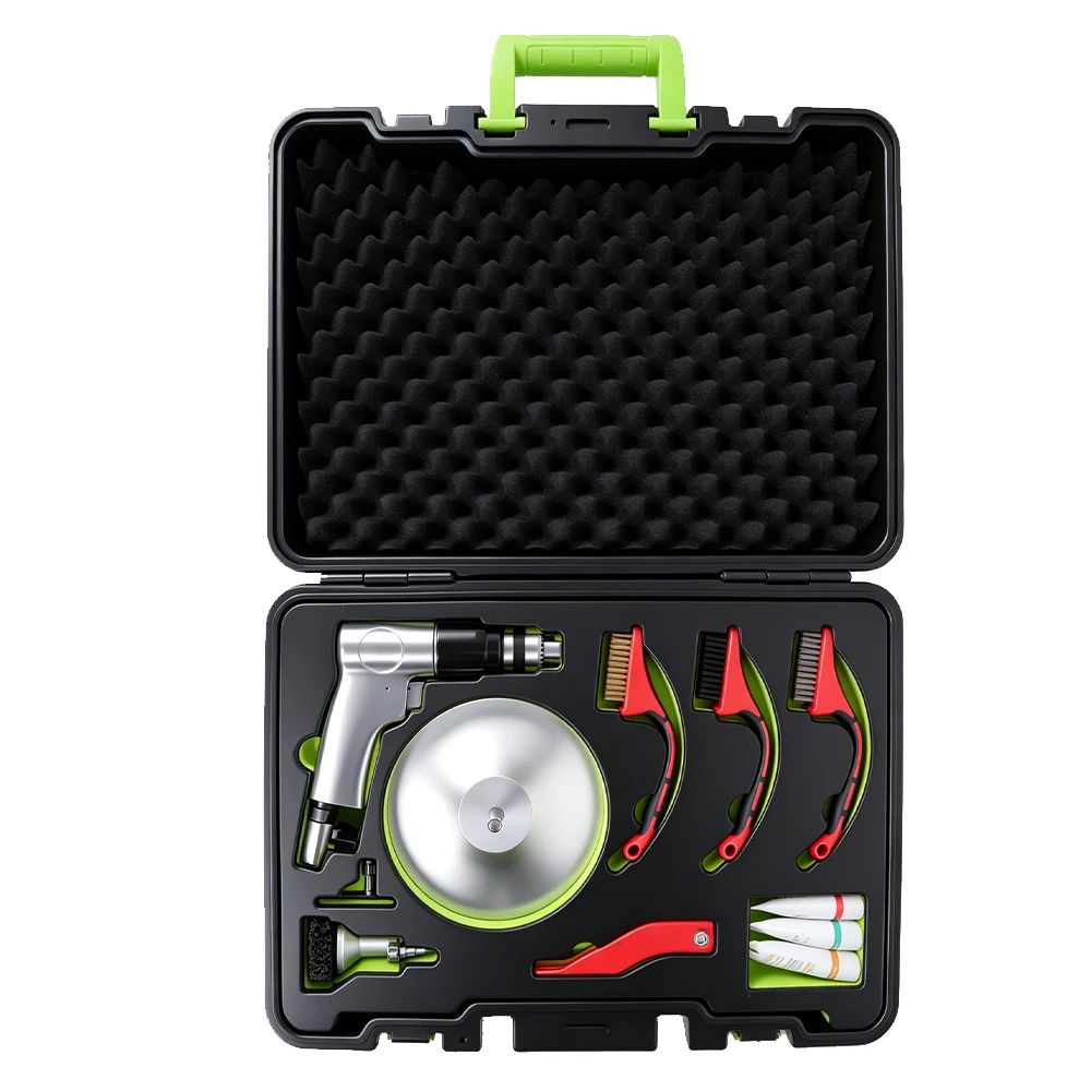 VIKTEC VT14088C pneumatic tire repair buffer tool kit with air grinder, brushes, scraper and accessories for tire inner liner cleaning and repair preparation