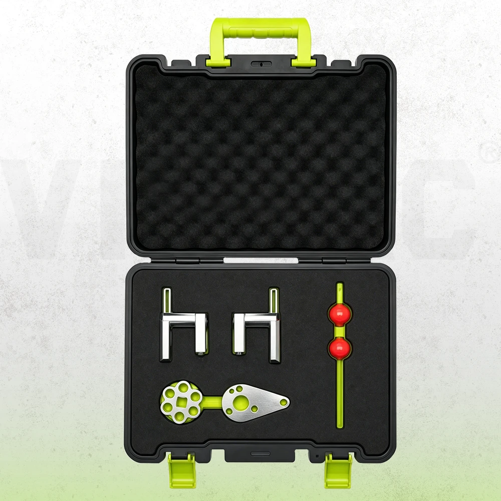 VIKTEC Porsche 718 2.0T camshaft and crankshaft timing tool set arranged in an open carrying case for engine timing service.
