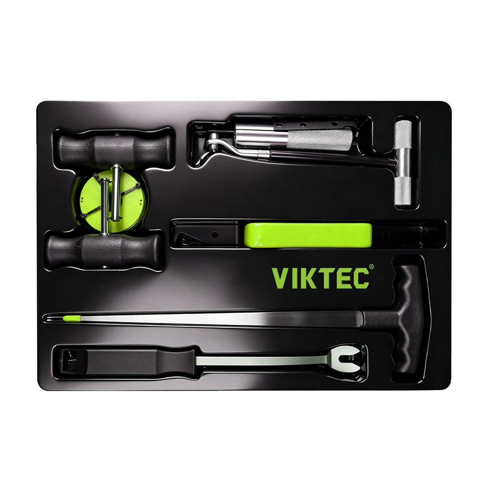 Jeu de 8 outils de dépose de pare-brise pour réparation de vitrage automobile 3 Kit d'outils de dépose de pare-brise automobile VIKTEC avec poignées pour fil de coupe, poinçon et outils de retrait de vitrage pour vitres collées de véhicules