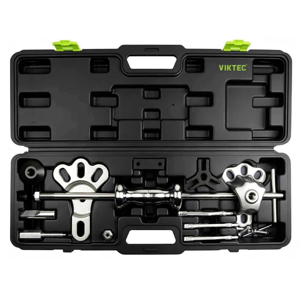Jogo universal de extrator de cubo de roda com 18 peças e design de placa dupla 1 Kit VIKTEC de martelo deslizante para remoção de amassados e reparo de carroceria automotiva com acessórios de tração em estojo de transporte