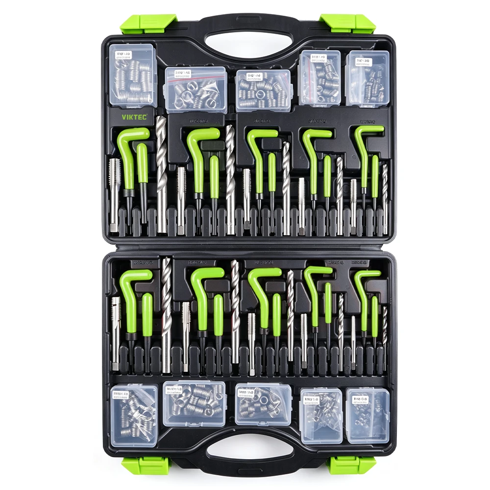 Kit de reparo de roscas 314PC com insertos de rosca para roscas danificadas 4 Kit de reparação de roscas VIKTEC com insertos de rosca, machos, brocas e ferramentas de instalação em estojo de transporte