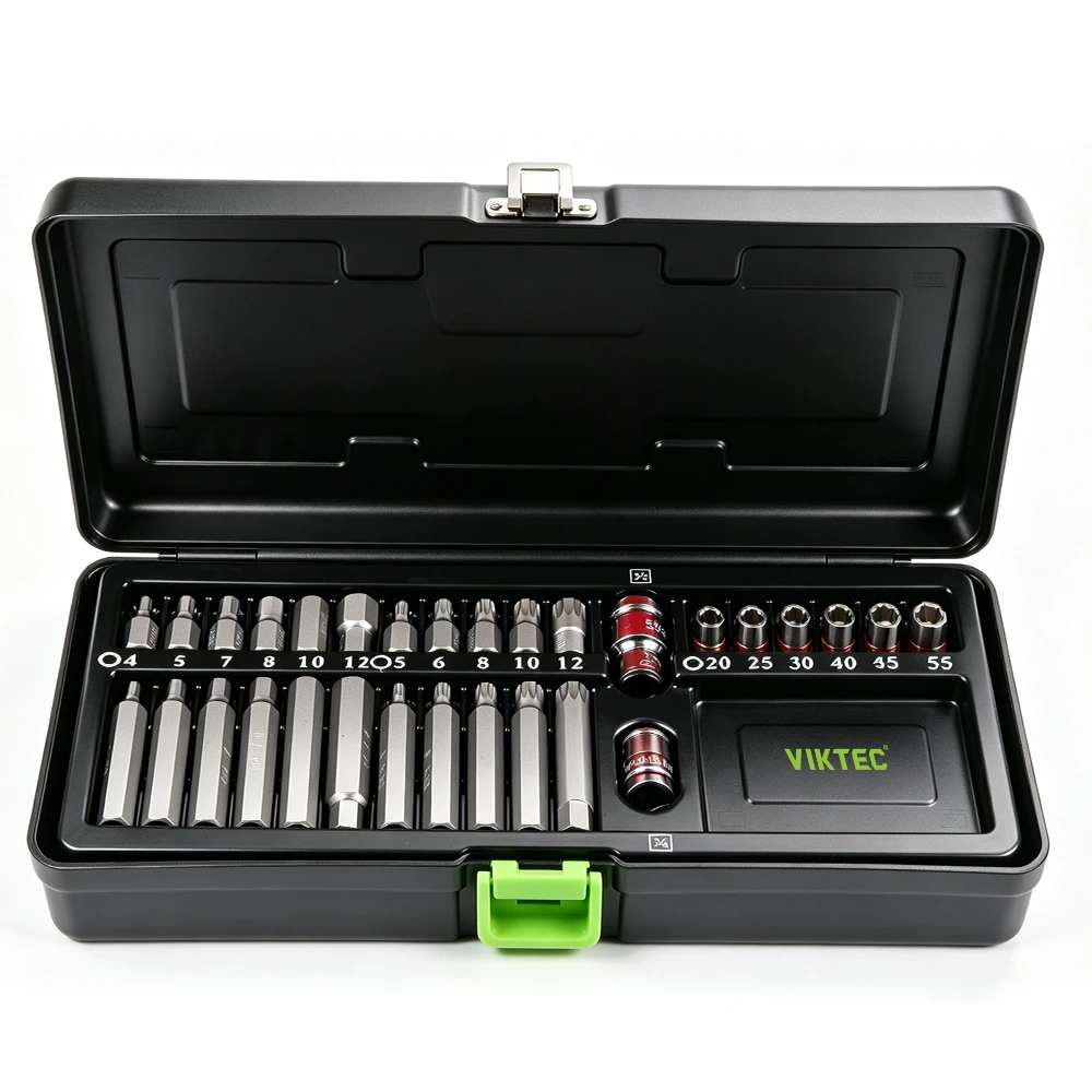 40PC Torx Hex Spline Bit Socket Adapter Set 4 VIKTEC Torx bit socket set with multiple sizes for automotive fastener removal and repair