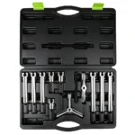 Conjunto universal de separador e extrator de rolamentos VIKTEC com várias garras de extração, parafuso de pressão e travessas em estojo de transporte