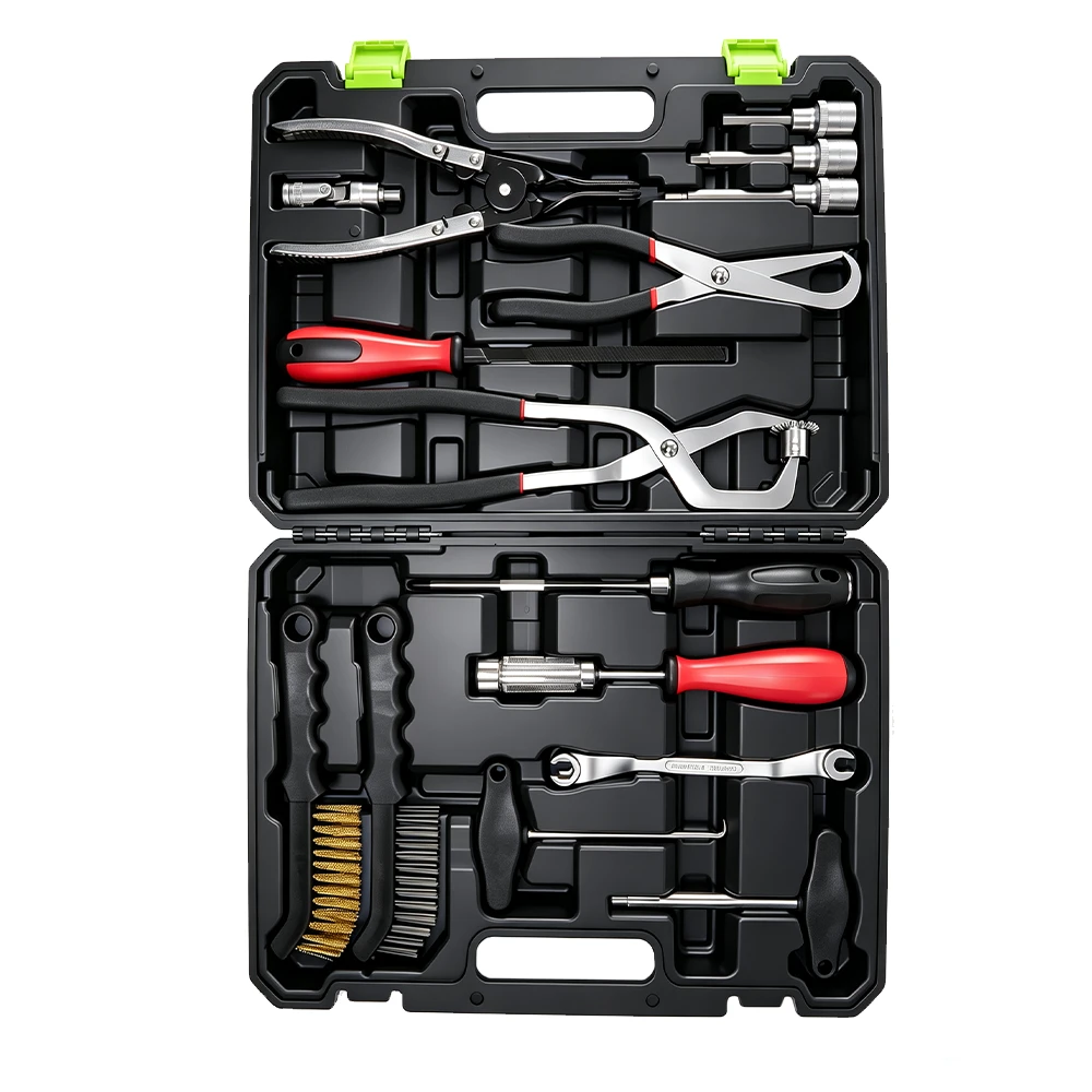 15PC Universal Brake Drum and Disc Service Tool Set 1 VIKTEC VT13108 universal automotive brake service tool set with pliers, brushes, sockets and specialty tools for brake maintenance and repair