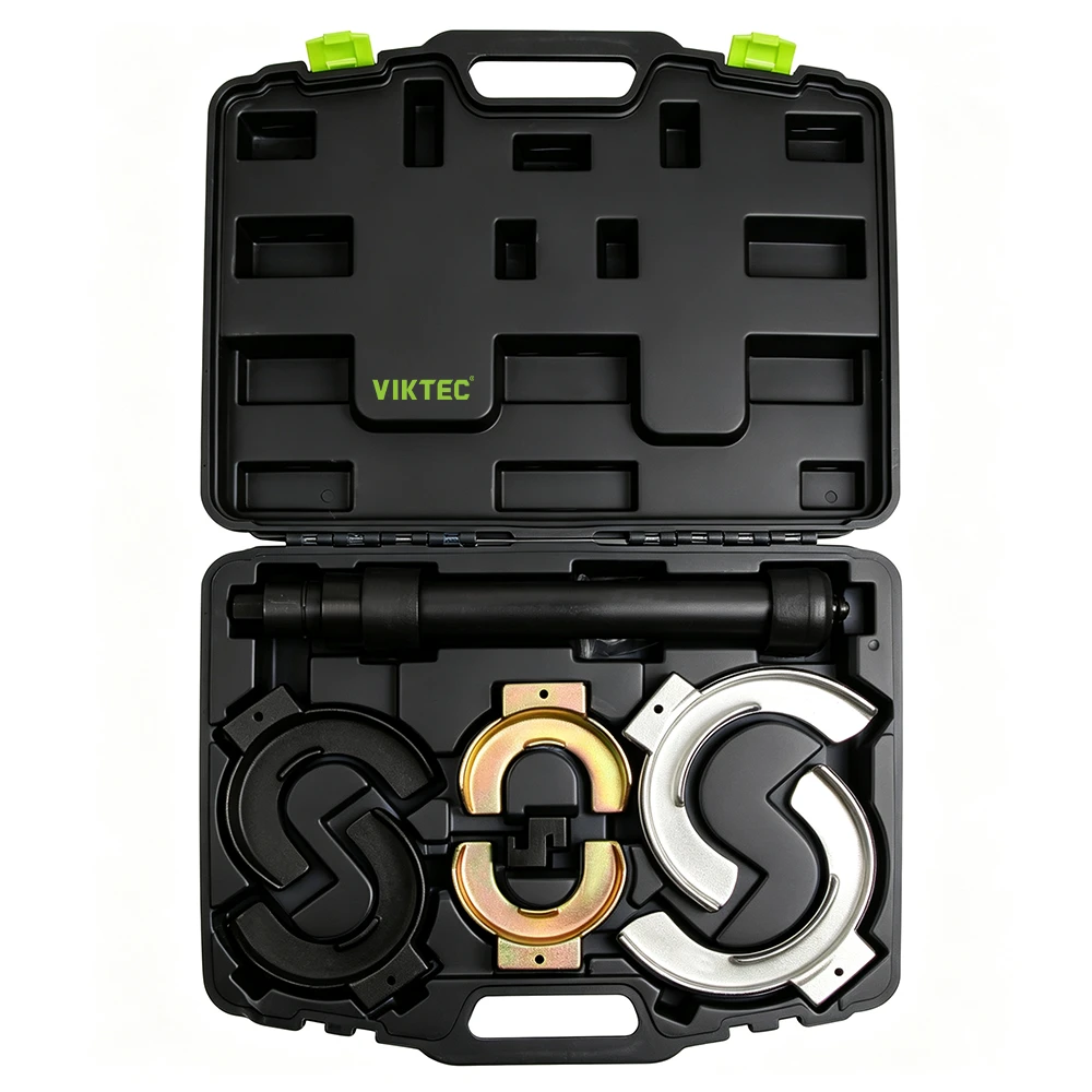 Conjunto universal de ferramentas compressor de molas helicoidais para reparo de suspensão 4 Kit de ferramentas compressor universal de molas helicoidais VIKTEC com placas de mola intercambiáveis e fuso de compressão