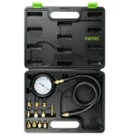Kit de teste de compressão do motor VIKTEC VT01052 com manômetro, mangueira flexível e vários adaptadores roscados em maleta de transporte
