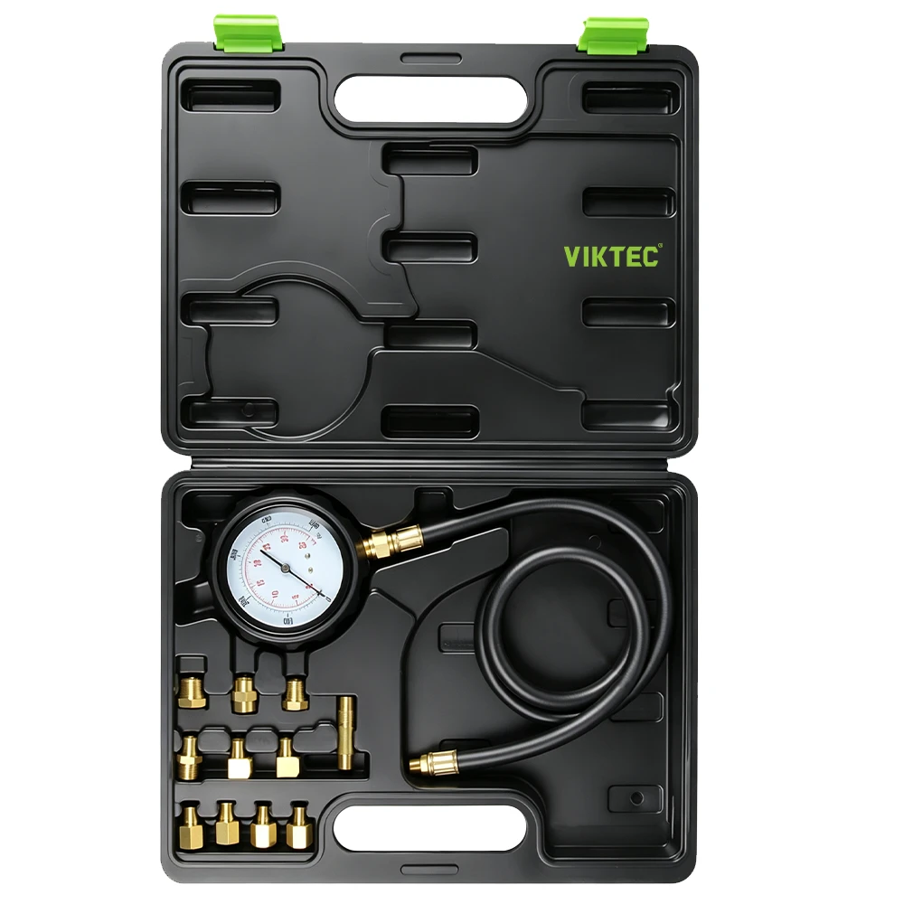 Kit de teste de pressão do óleo da transmissão automática TU-11A 2 Kit de teste de compressão do motor VIKTEC VT01052 com manômetro, mangueira flexível e vários adaptadores roscados em maleta de transporte