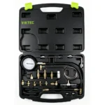 Kit universel de test de pression d'injection de carburant VIKTEC VT01328 avec manomètre, flexibles et plusieurs adaptateurs pour circuit de carburant, dans une mallette de transport