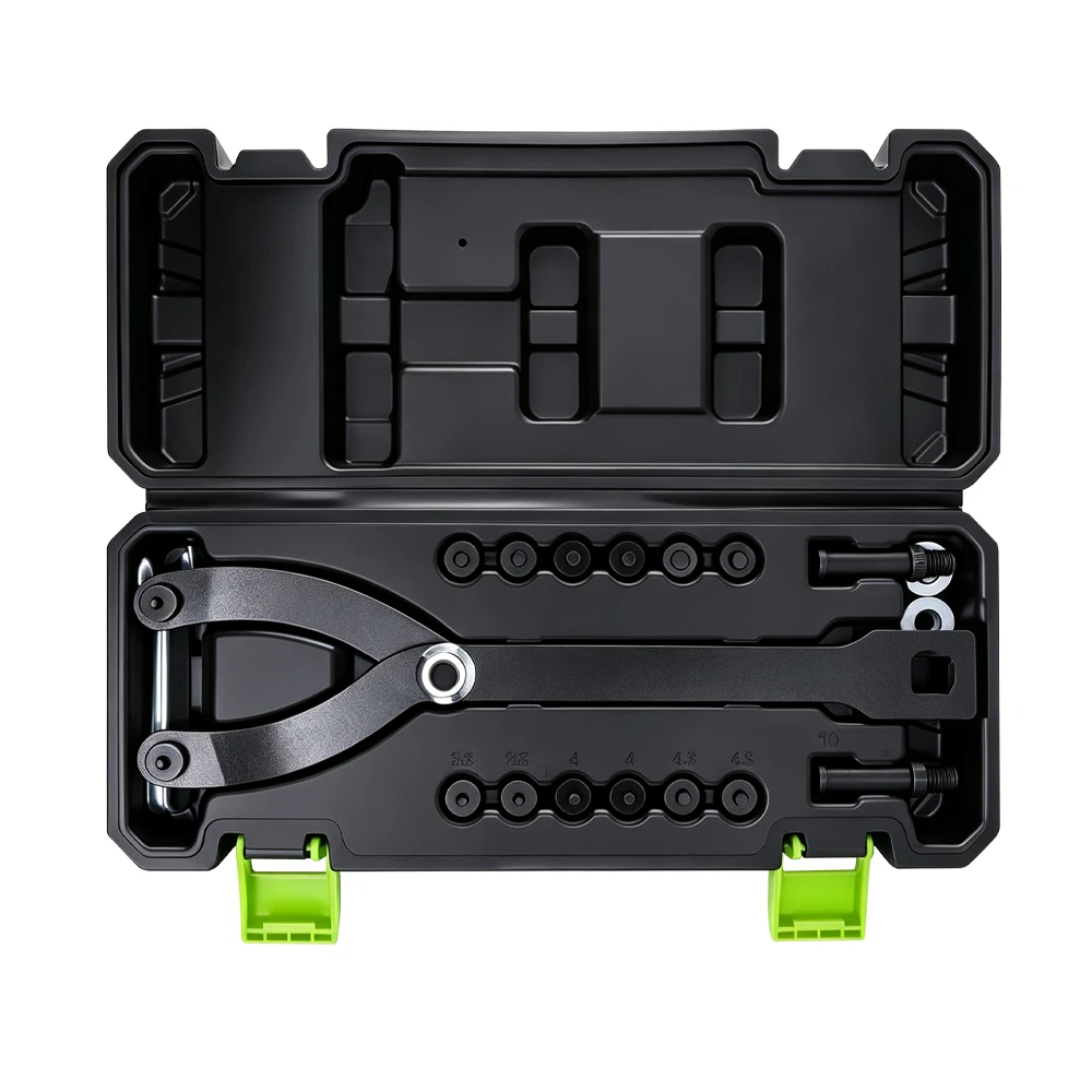 Adjustable Variable Pin Spanner Wrench Set 1/2in Drive 2 VIKTEC VT13190B universal pulley holding tool set with adjustable holding arms and interchangeable pins for automotive pulley service.