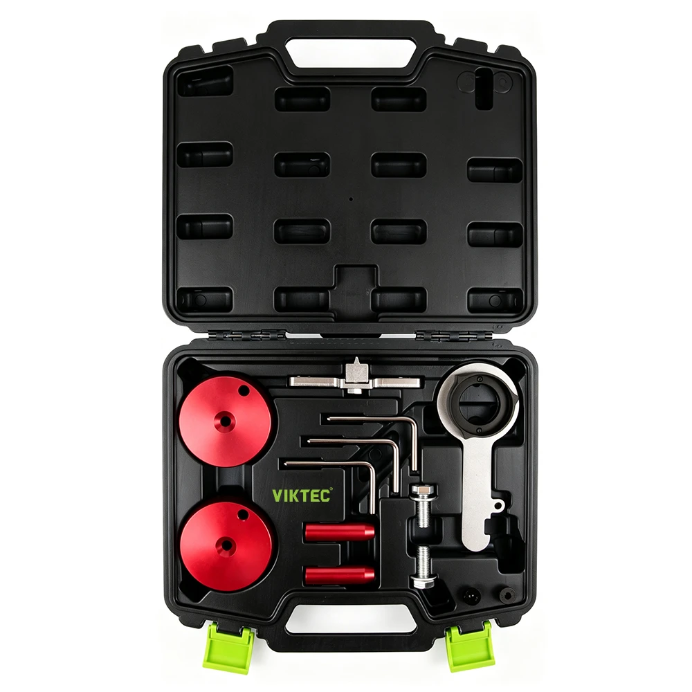 Conjunto de ferramentas de sincronização do motor Ford 2.0L EcoBlue TDCi 6 Kit universal de instalação e remoção de correia serpentina stretch fit VIKTEC VT14200 com guias de polia, ferramentas de tensionamento e chaves Allen em estojo de transporte