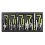 VIKTEC 131-piece M5 to M12 thread repair set with drill bits, taps, installation tools and threaded inserts in a metal storage case.