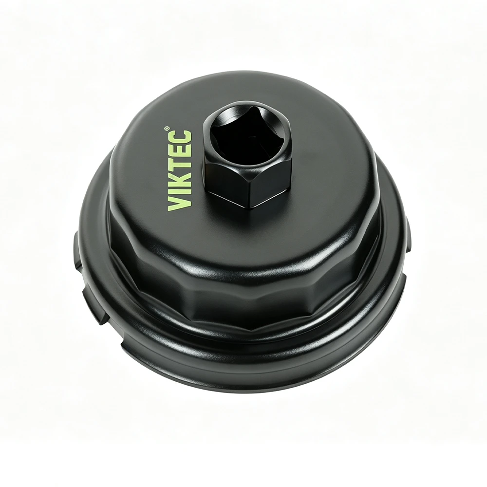 Toyota Lexus 64.5mm Oil Filter Wrench 4 VIKTEC black cap-style 2-in-1 oil filter wrench with hex drive for servicing compatible Toyota and Lexus oil filter housings.