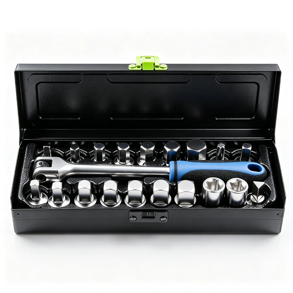 Kit de adaptadores de llenado de aceite de transmisión de 20 piezas para servicio de fluidos automotrices 1 Abra el juego VIKTEC de 20 piezas de vasos para tapones de drenaje de aceite con carraca de 3/8 de pulgada y llaves surtidas hexagonales, cuadradas y especiales para tapones de drenaje en un estuche metálico.