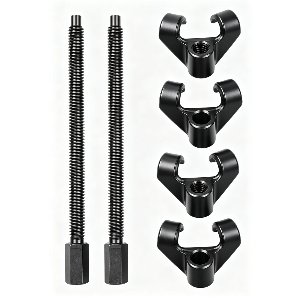 Conjunto compressor de molas helicoidais para serviço de suspensão e amortecedor 6 Conjunto compressor de molas helicoidais VIKTEC de 270mm, forjado por estampagem, com duas hastes de pressão roscadas e quatro grampos de mola com gancho.
