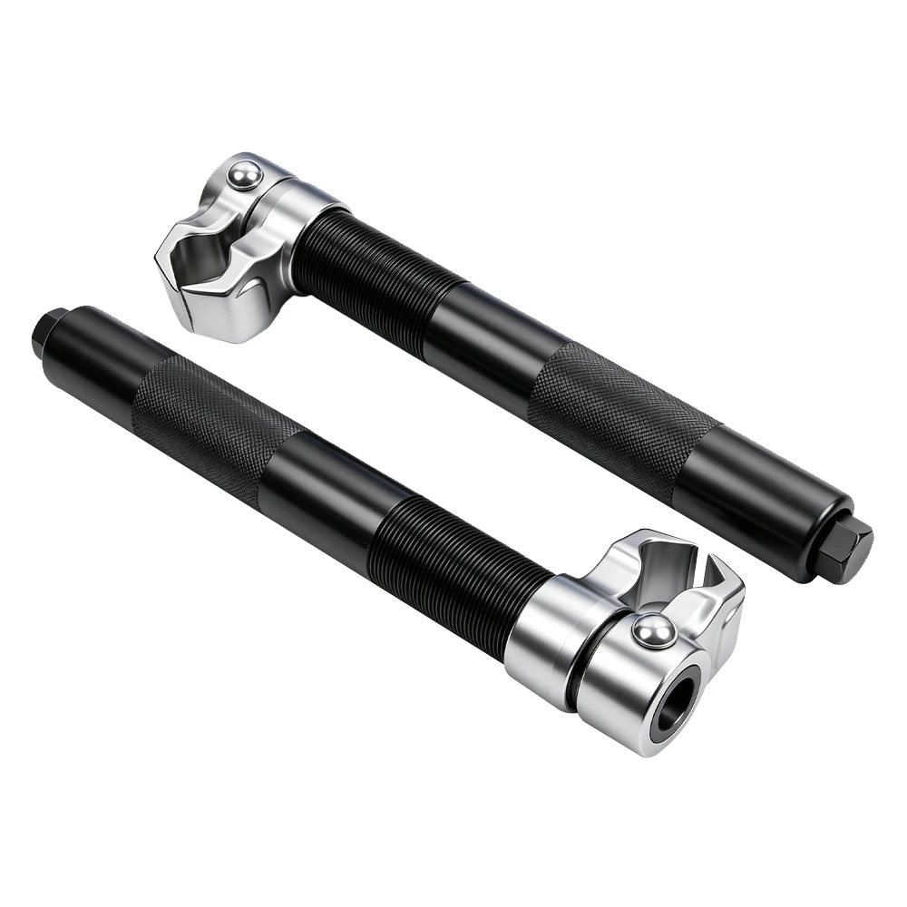 VIKTEC two-piece heavy-duty coil spring compressor set with threaded shafts, knurled grips and pivoting spring jaws.