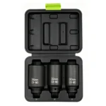 Open VIKTEC 3-piece 1/2-inch drive hub nut impact socket set with 30mm, 32mm and 36mm CR-MO deep sockets.