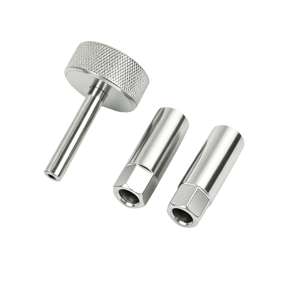 3-teiliges Ventileinstellwerkzeug-Set für Motorräder 3 VIKTEC 3-teiliges Motorrad-Ventilstößel-Einstellwerkzeug-Set mit einem gerändelten Einstellgriff und zwei rohrförmigen Ventileinstellschlüsseln.