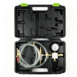 Open VIKTEC 3-piece vacuum cooling system refill kit with pressure gauge, clear hoses and tapered radiator adaptor for refilling automotive cooling systems.