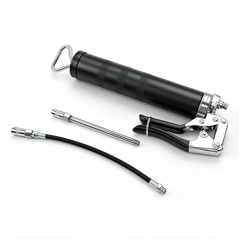 400cc Hochleistungs-Handfettpresse 6000psi 2 VIKTEC 400ml manuelle Fettpresse mit Pistolengriff, flexiblem Schlauch und starrem Verlängerungsrohr für die Kfz-Schmierung.