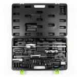 Open VIKTEC 40PC master diesel injector extractor kit with three slide hammers, slotted sockets, pulling claws and multiple threaded adaptors.