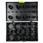 Open VIKTEC 419-piece O-ring assortment with multiple sizes organized in a compartmented plastic storage case.