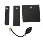 VIKTEC inflatable air wedge kit with three black lifting pads in different sizes and a manual hand pump for vehicle body spacing and alignment work.