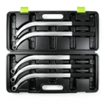 Open VIKTEC 5-piece 12-point damper pulley holder wrench set with long curved handles for crankshaft pulley service.