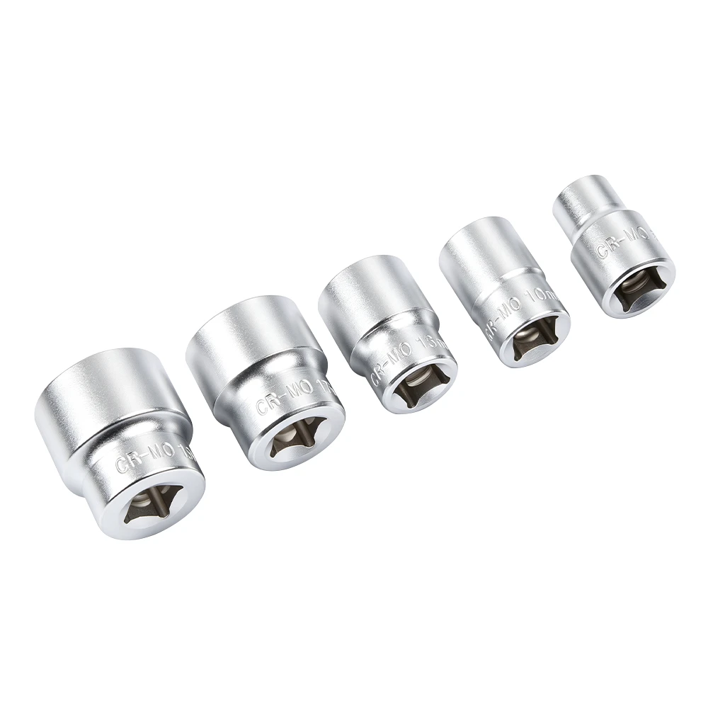 VIKTEC 5-piece 3/8-inch drive damaged nut and bolt remover socket set made from CR-MO steel for extracting rounded fasteners.