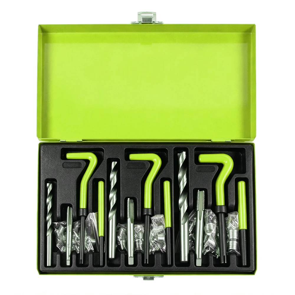 Open VIKTEC 88-piece thread repair kit for M6 x 1.0, M8 x 1.25 and M10 x 1.5 threads, including drills, taps, installation tools and inserts.