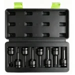 Open VIKTEC 8-piece 1/2-inch drive hex impact socket bit set with H5, H6, H8, H10, H12, H14, H17 and H19 sizes.