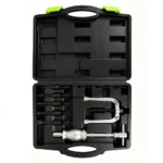 Open VIKTEC blind bearing puller kit with expandable internal collets, two-jaw puller and slide hammer in a molded carrying case.