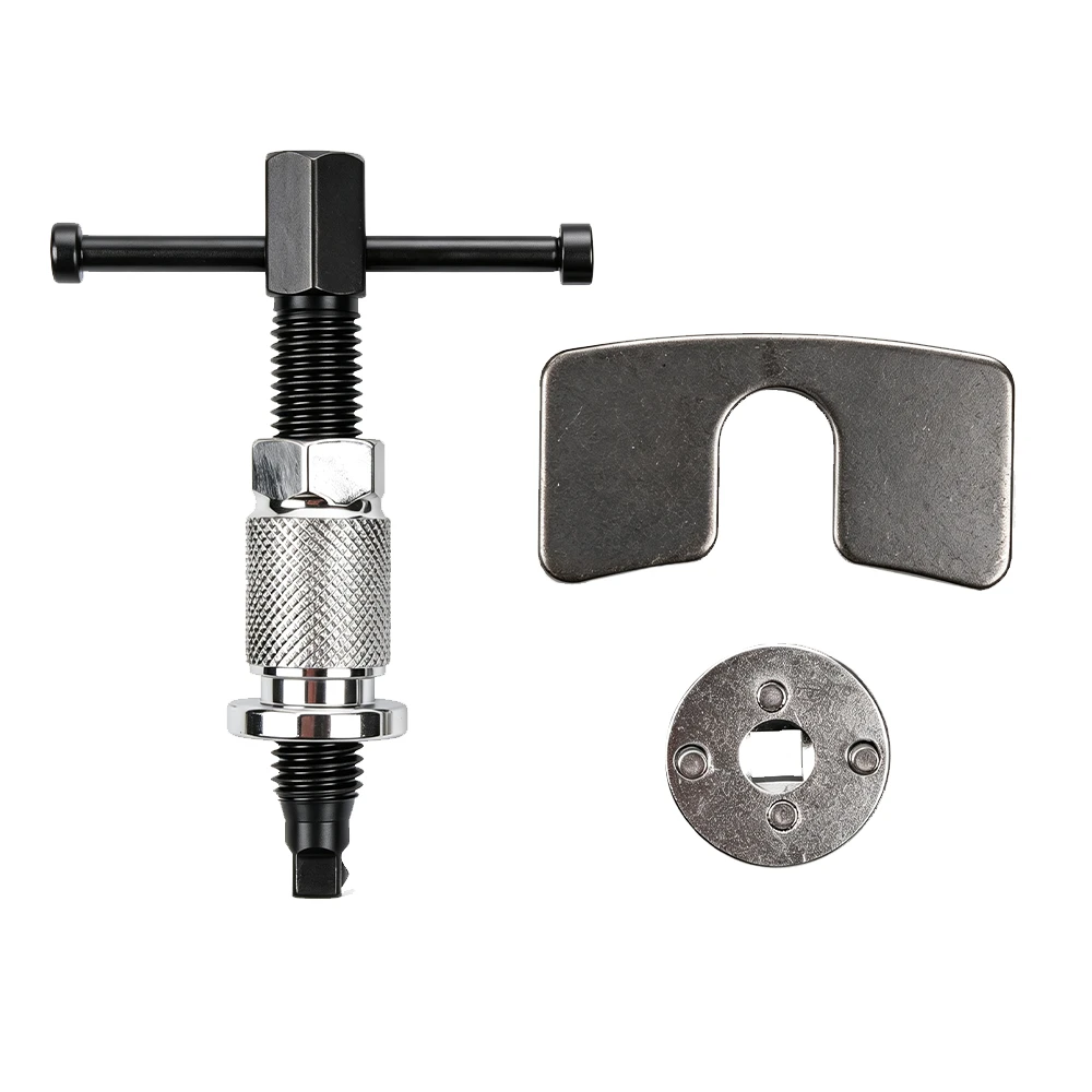 3PC Universal Brake Caliper Piston Rewind Tool Set 1 VIKTEC brake piston wind-back tool with threaded spindle, reaction plate and double adaptor for retracting disc brake caliper pistons.