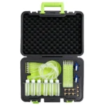 Open VIKTEC common rail diesel injector return flow test kit with measuring bottles, graduated tubes, hoses and adaptor fittings.
