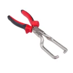 VIKTEC long-reach fuel line pliers with hooked jaws and red-and-black comfort handles for disconnecting automotive fuel line fittings.