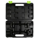 Open VIKTEC heavy-duty MacPherson strut spring compressor set with two threaded compressor assemblies in a molded carrying case.