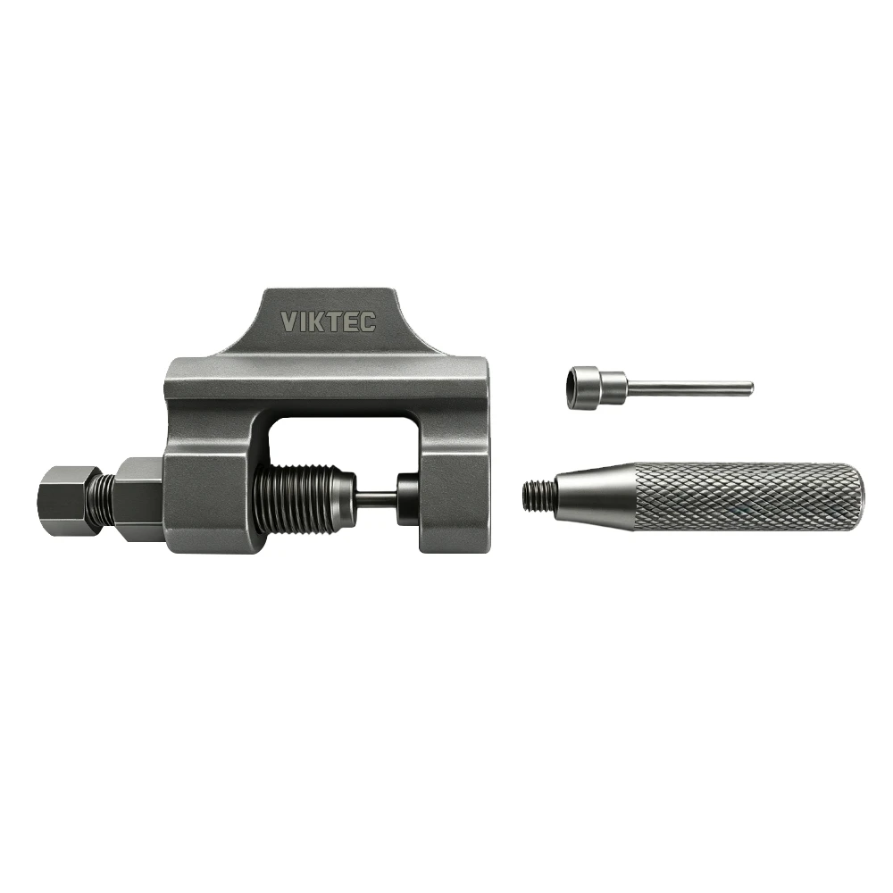 Motorcycle Chain Breaker Tool for Roller Chain Service 2 VIKTEC heavy-duty motorcycle chain breaker with forcing screw, hardened link pin and detachable handle for separating drive chains.