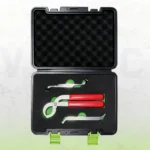 Kit de dépose de durites VIKTEC comprenant une pince à mâchoires rondes et deux leviers métalliques séparateurs de durites, rangés dans une mallette de transport noire.