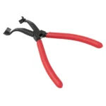 VIKTEC universal drum brake spring washer pliers with shaped jaws, return spring and red-coated handles.