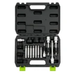 Open blow mold case containing an 18PC alternator freewheel pulley removal socket and bit set