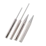 Four-piece VIKTEC punch set with two long pin punches and two tapered punches arranged on a white background.